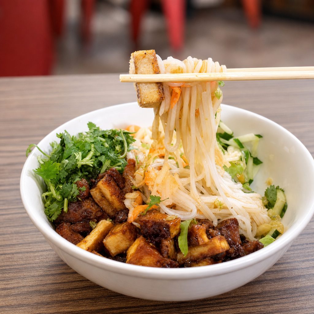 Fried Tofu Noodle Bowl.