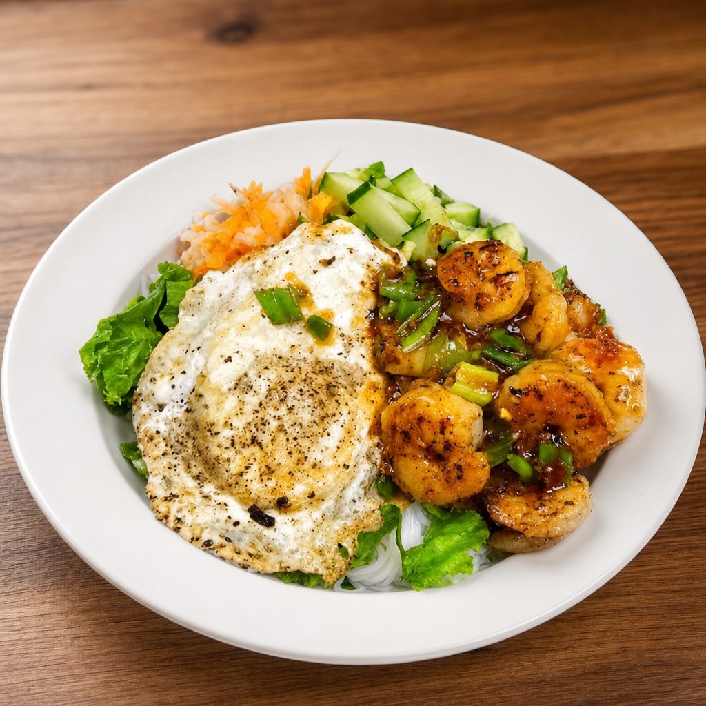 Lemongrass Shrimp Rice Bowl.