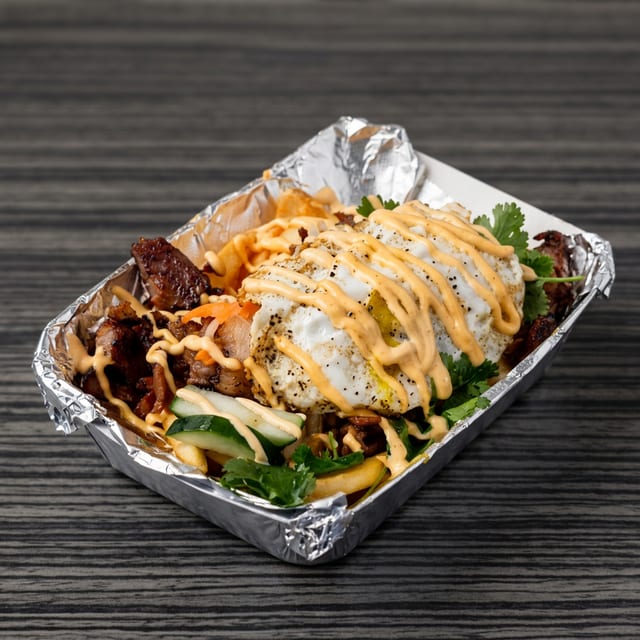 Vietnamese BBQ Pork Loaded Fries.